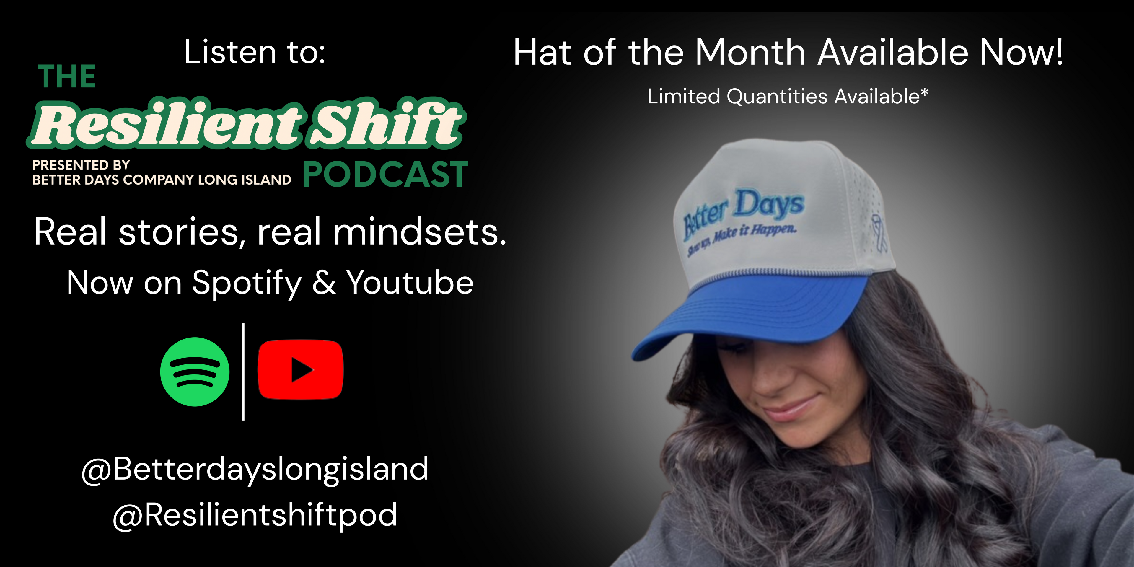 Promotional image for The Resilient Shift Podcast with a person wearing a branded cap.
